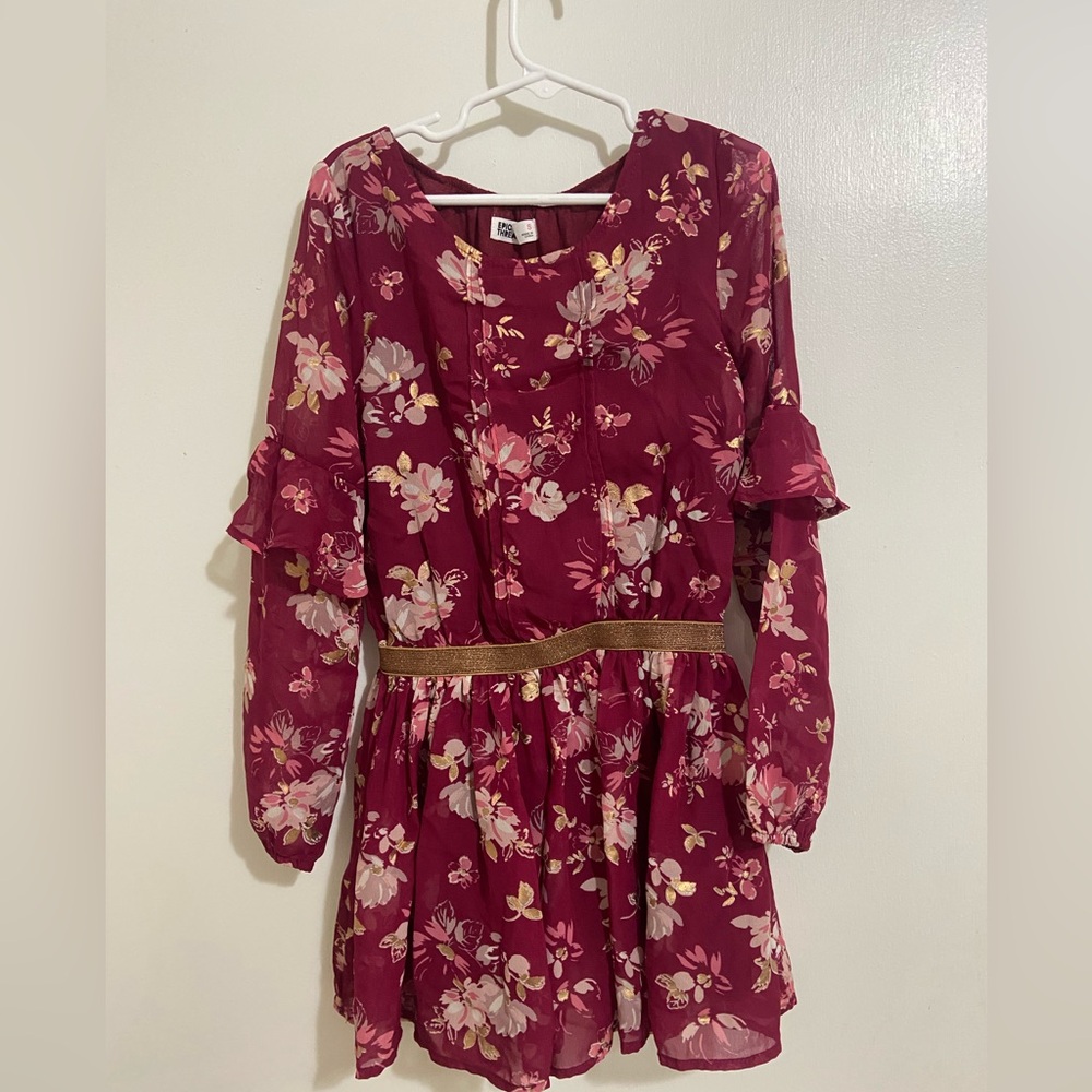 Floral Burgundy Kids Dress size small